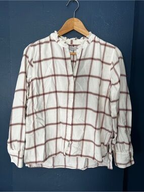 Rails Cream Button-Front Plaid Ruffle Collar Blouse - Mauve Windowpane